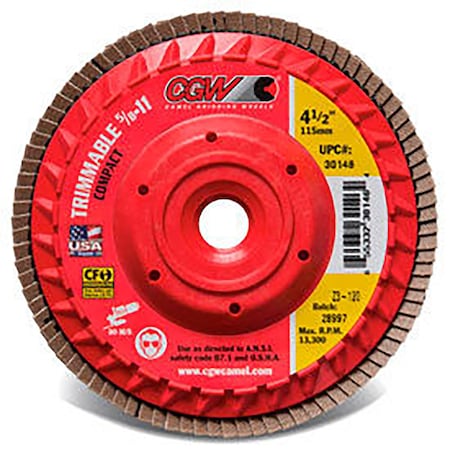 Cgw Abrasives CGW Abrasives Trimmable Flap Discs with Built in Hub 4-1/2 x 5/8-11 40 Grit Ceramic 30202
